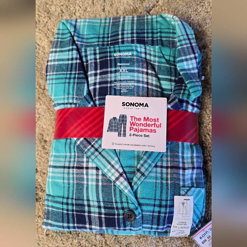 Sonoma Womens Teal and Navy Plaid Pajama Set NEW Size XXL - Picture 5 of 5